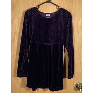 Vtg Maternity Babydoll Dress Velvet Purple Jewel Tone Holiday Party Women's Lg